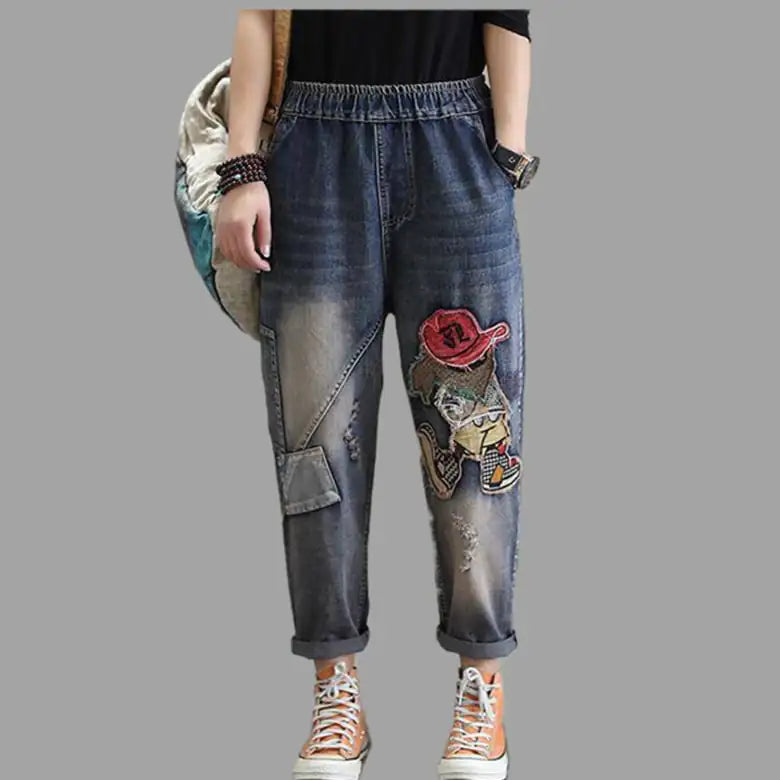 Comfortable Elastic Waist Wide Leg Women's Jeans