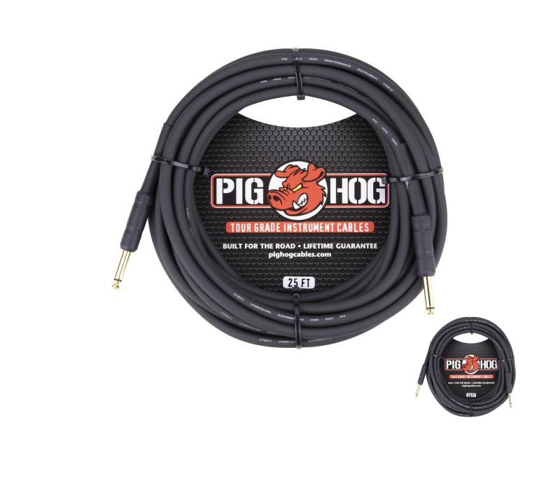Pig Hog Black 25ft 1/4" Guitar Instrument Cable Mono Patch Cord PH25