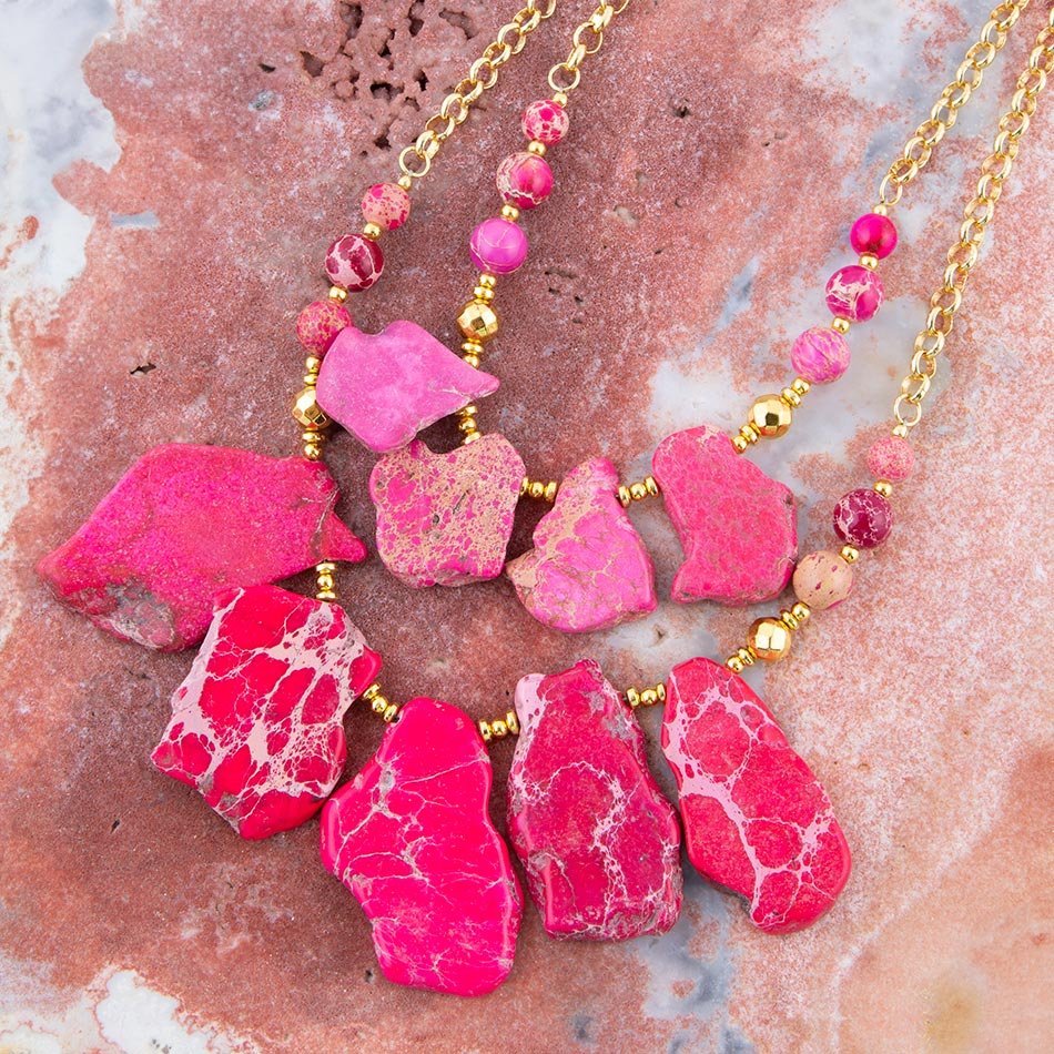 Pink Magenta Dreams Jasper and Goldtone Statement Necklace