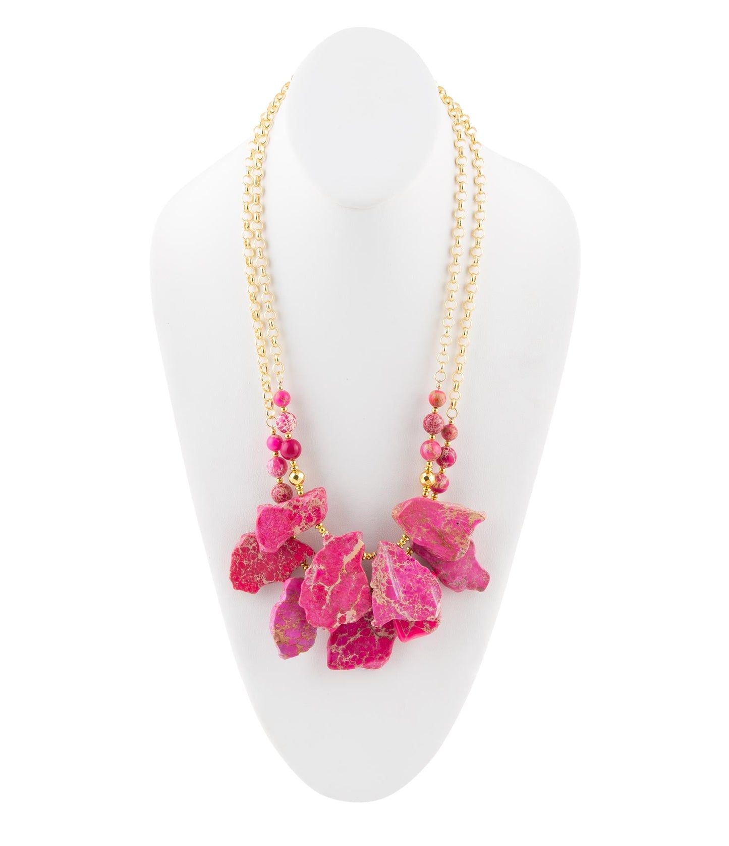 Pink Magenta Dreams Jasper and Goldtone Statement Necklace