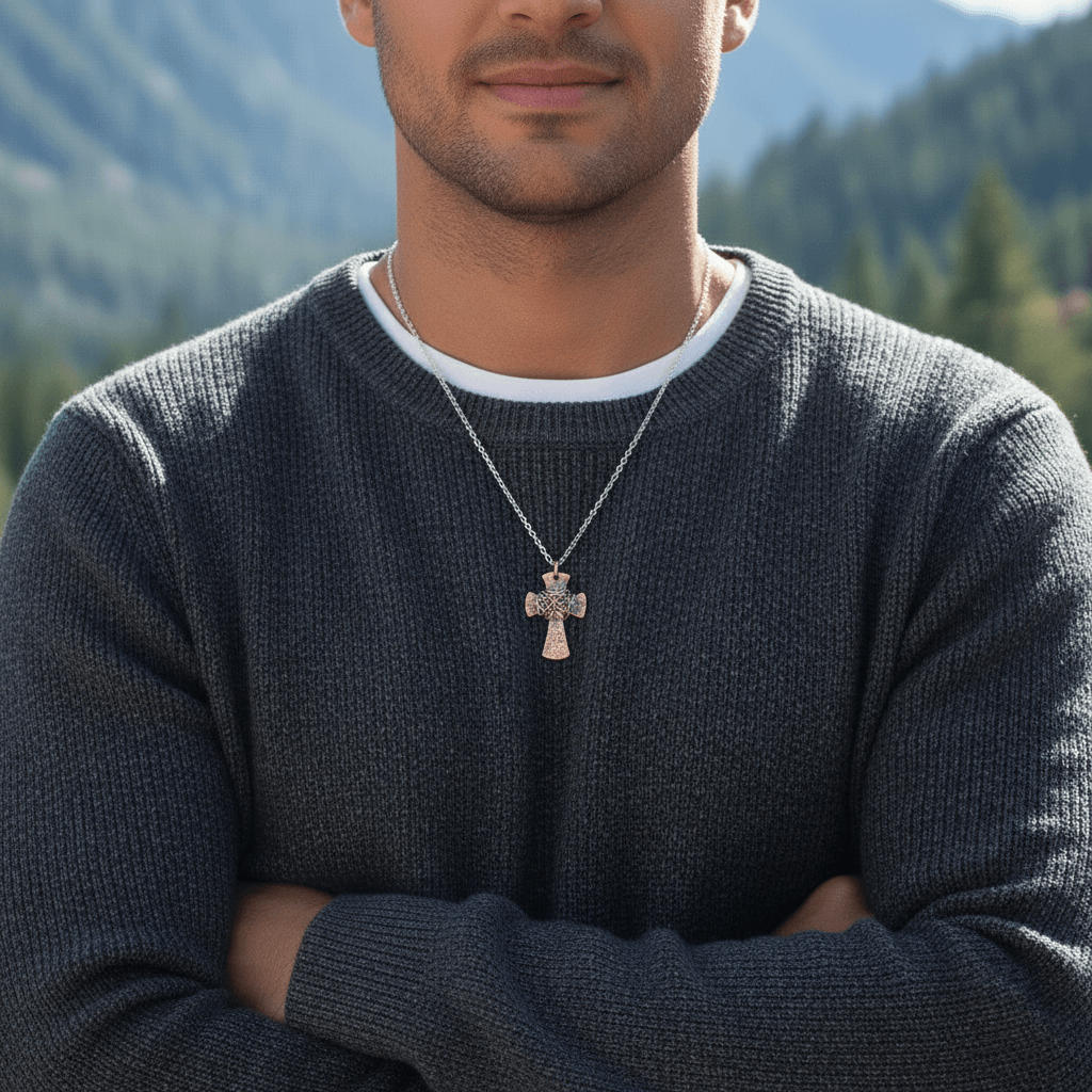 Chained Hammered Copper Cross Necklace Unisex Alexa Martha Designs