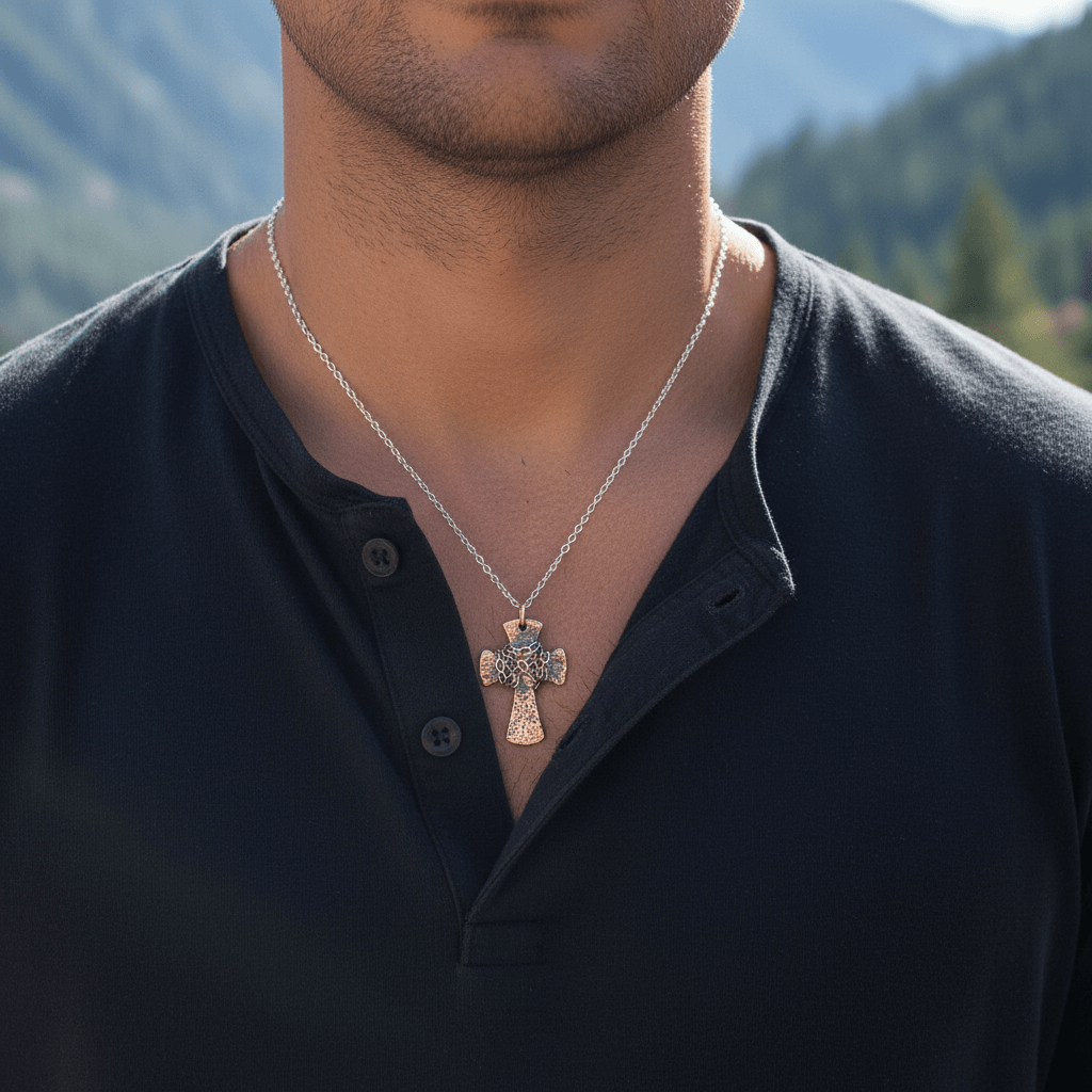 Chained Hammered Copper Cross Necklace Unisex Alexa Martha Designs
