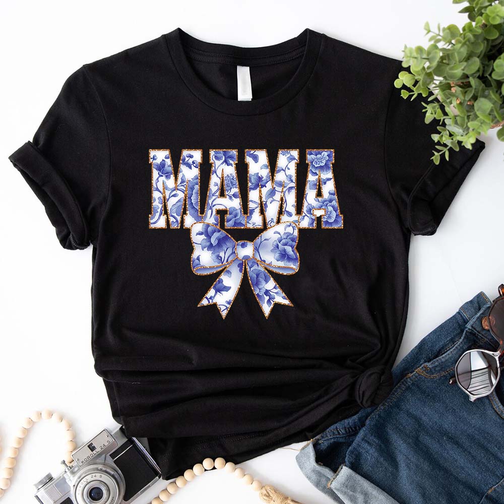 Mama Chinoiserie Coquette Bow T-Shirts – Elegant & Trendy Graphic Tees for Moms