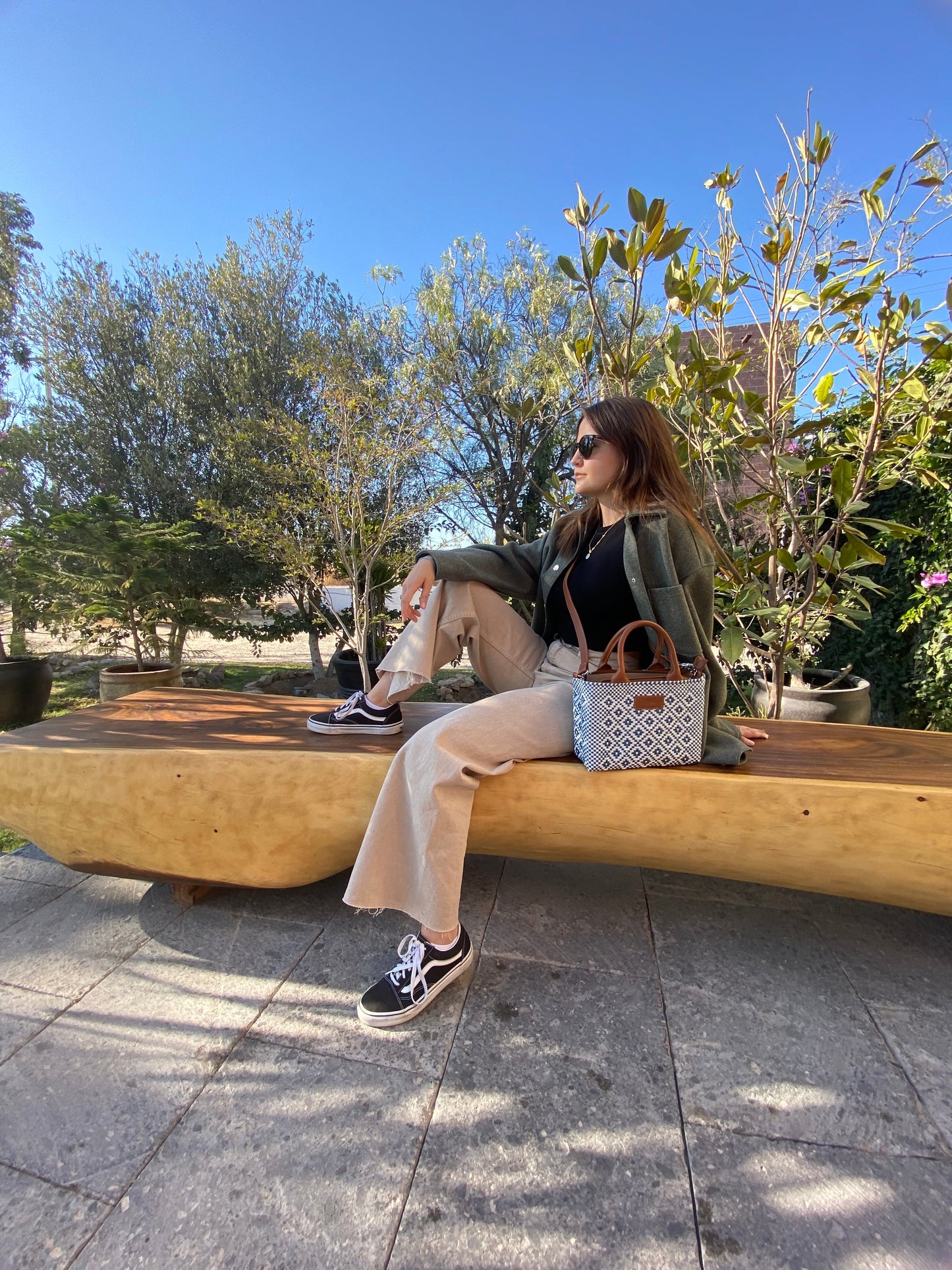 Marine Small Tan Leather Woven Crossbody Bag
