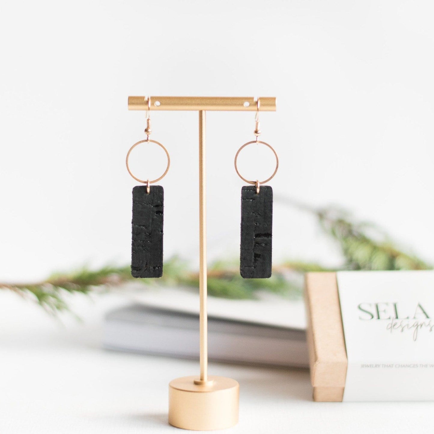 Matte Black Lightweight Earrings Handmade Mia by Sela Designs
