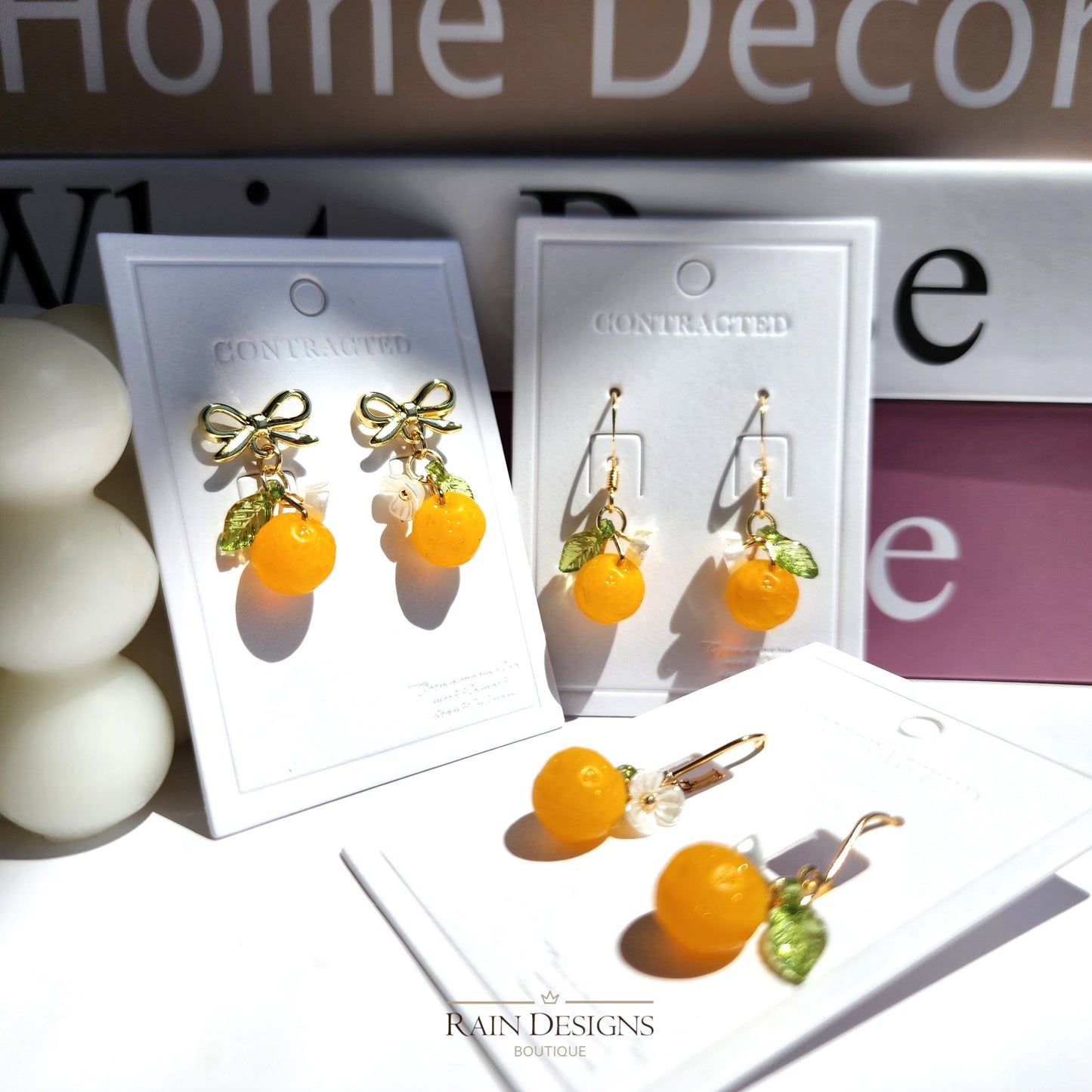 Gold Orange Handmade Czech Glass Fruit Dangle Earrings
