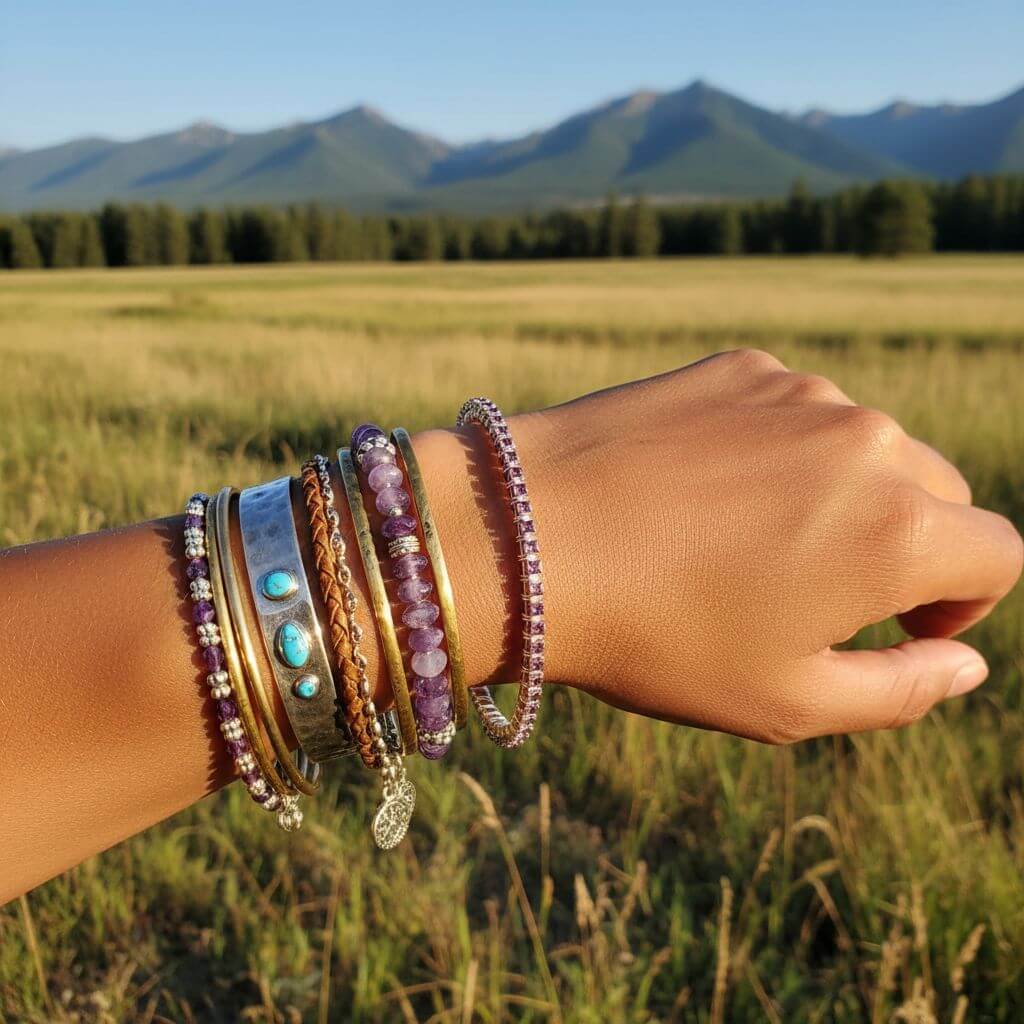 Amethyst Wire Wrapped Crystal Tennis Bracelet Bangle