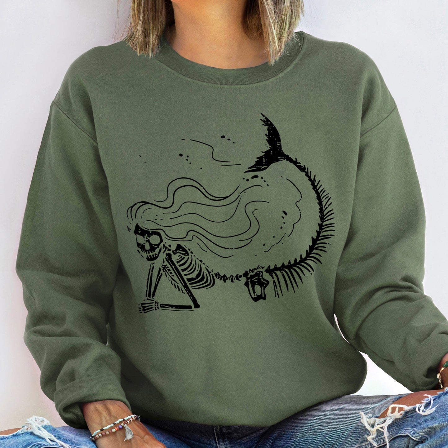 Mermaid Skeleton Halloween Sweatshirt