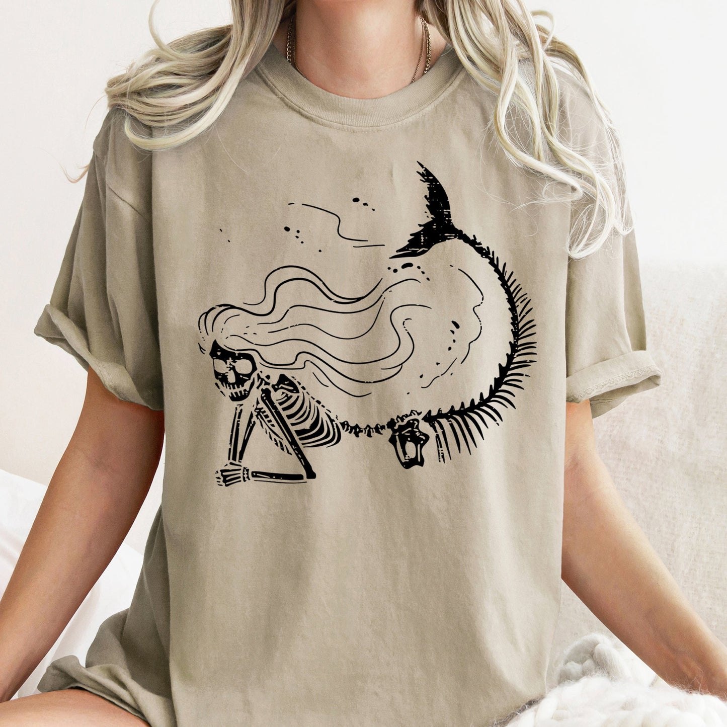 Mermaid Skeleton Retro Halloween Comfort Colors Tshirt
