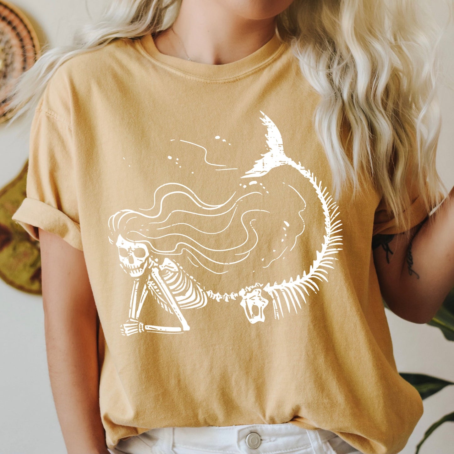 Mermaid Skeleton Retro Halloween Comfort Colors Tshirt