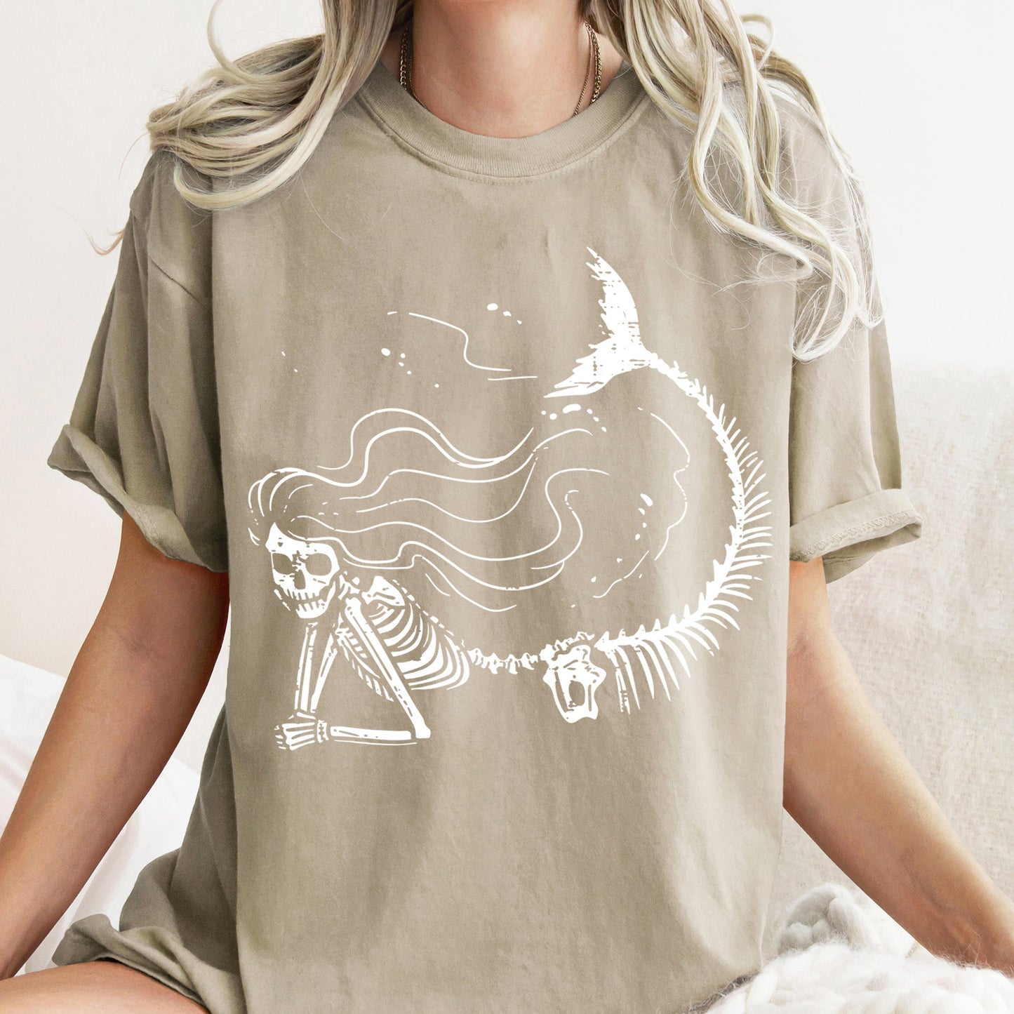 Mermaid Skeleton Retro Halloween Comfort Colors Tshirt