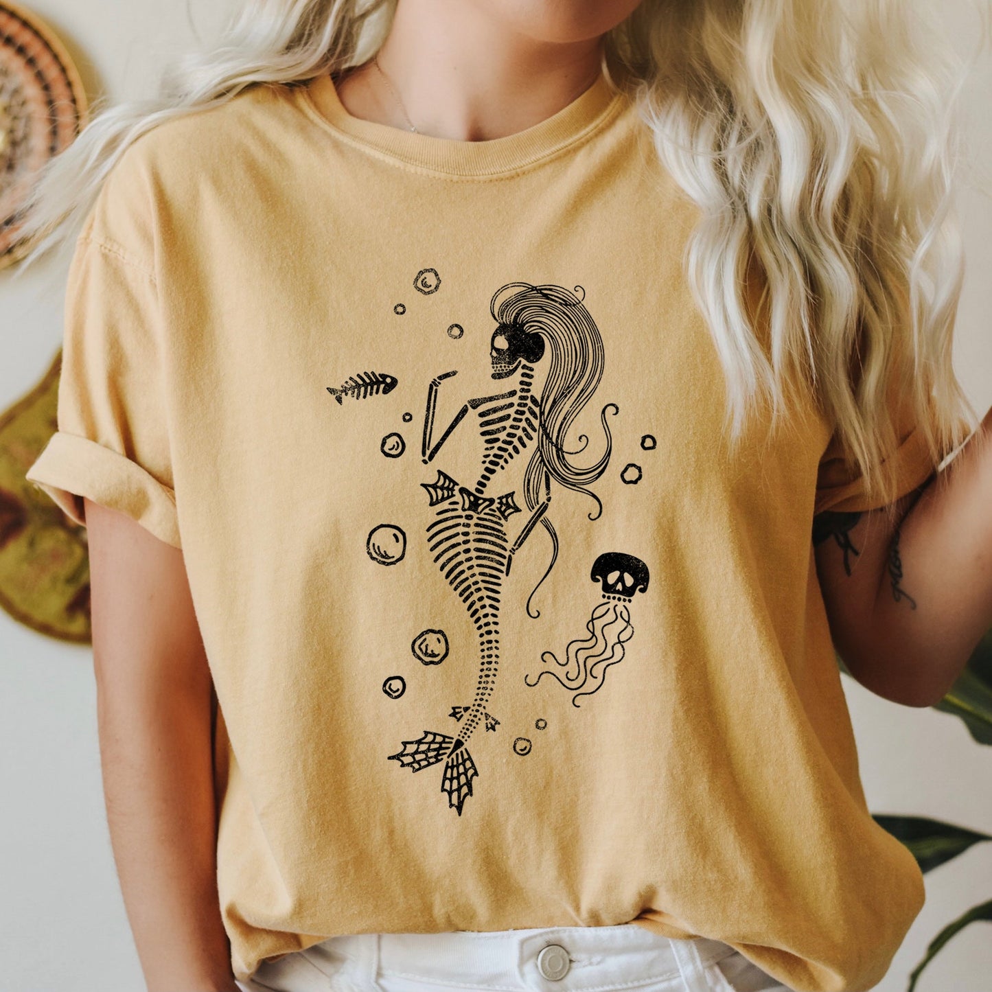 Mermaid Skeleton Jellyfish Retro Halloween Comfort Colors Tshirt
