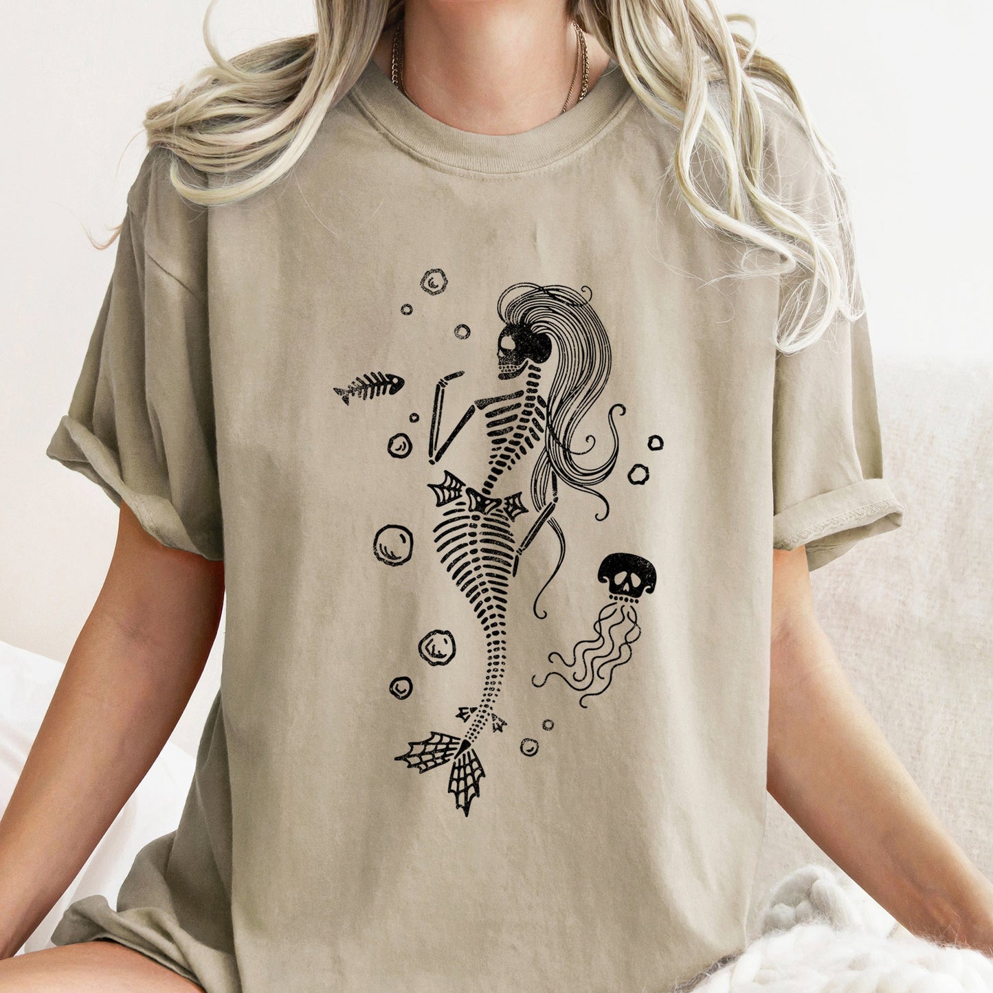 Mermaid Skeleton Jellyfish Retro Halloween Comfort Colors Tshirt