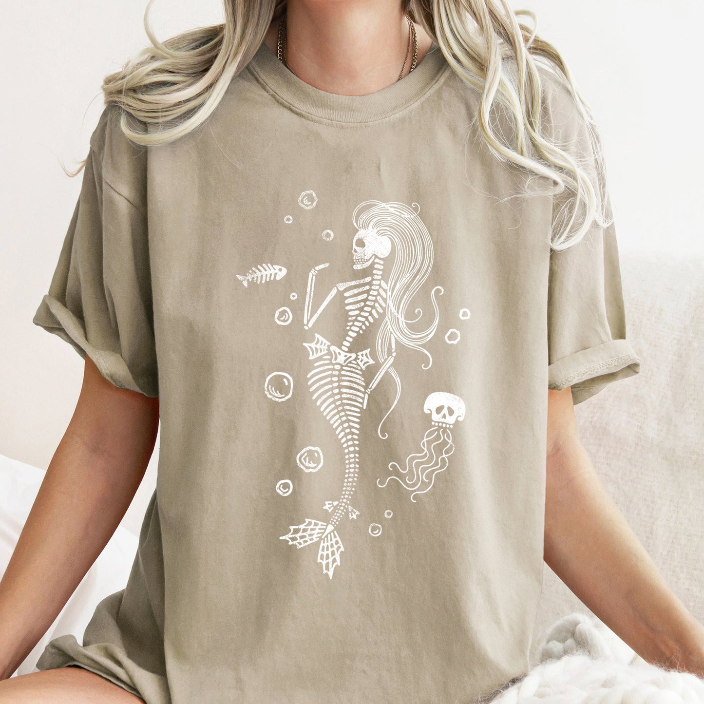 Mermaid Skeleton Jellyfish Retro Halloween Comfort Colors Tshirt