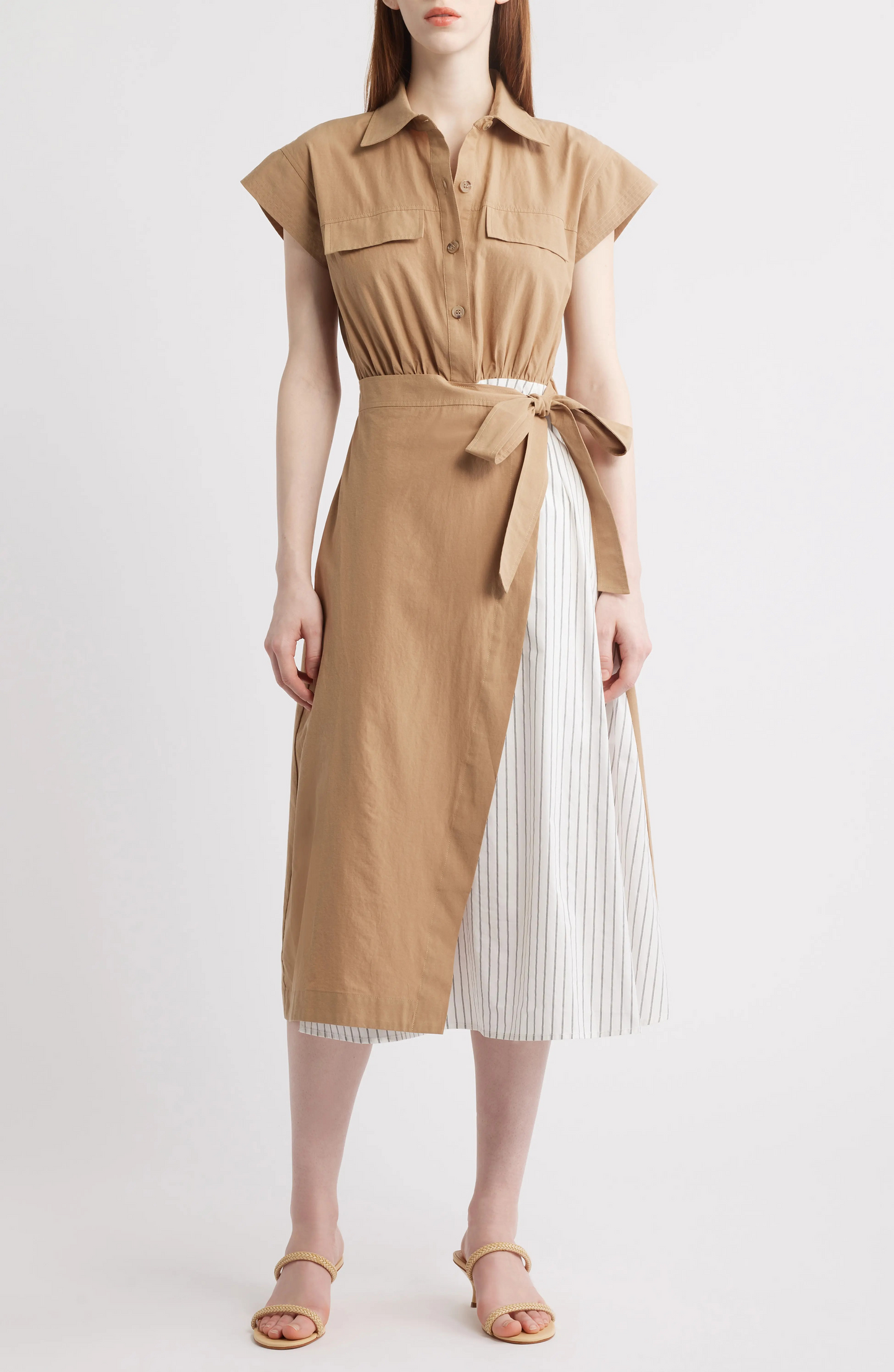 Tie Waist Midi Tie Belt Shirtdress