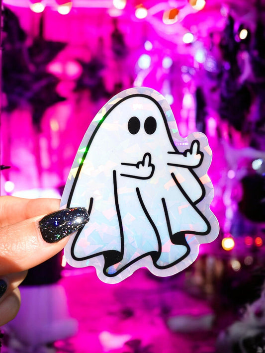 Holographic Ghost Vinyl Decal Sticker Waterproof Middle Finger Halloween Funny