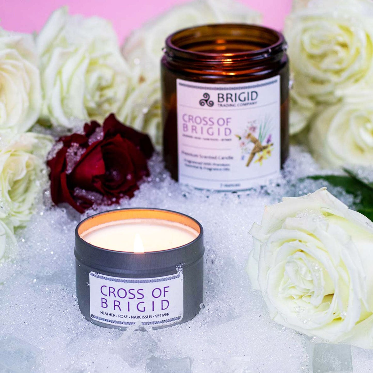 Imbolc Soy Wax Candle Heather Rose Narcissus Vetiver Brigid Trading Company