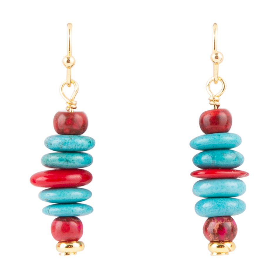 Mija Turquoise and Magenta Stack Earrings