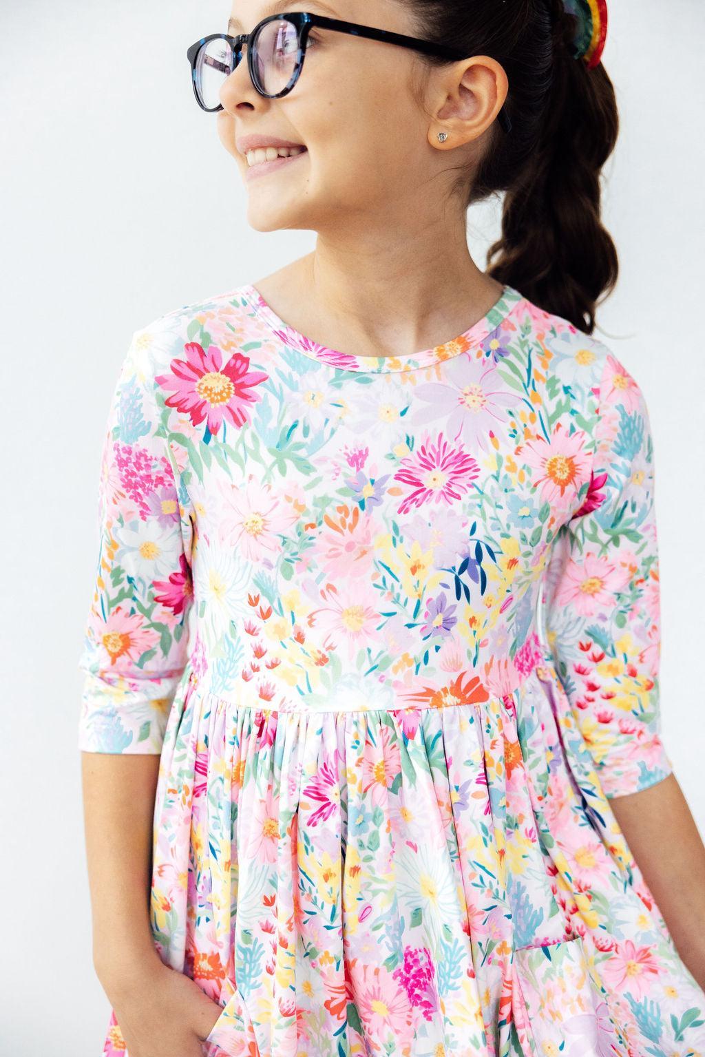 Field of Flowers 3/4 Sleeve Pocket Twirl Dress Mila & Rose