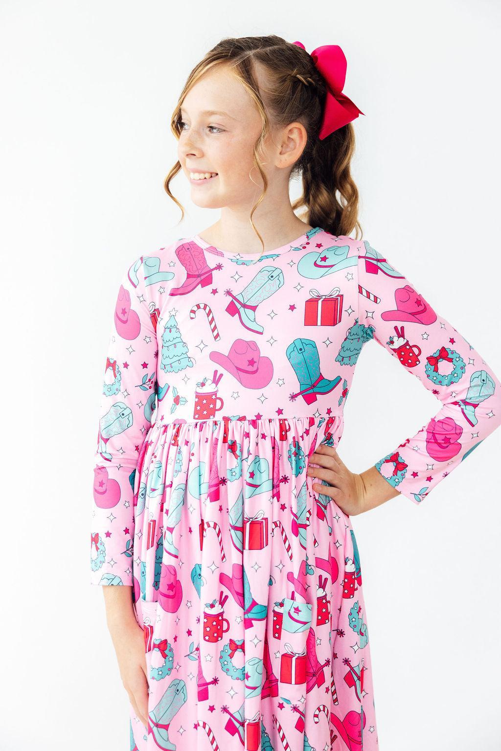 Christmas Cowgirl Long Sleeve Pocket Twirl Dress Mila & Rose