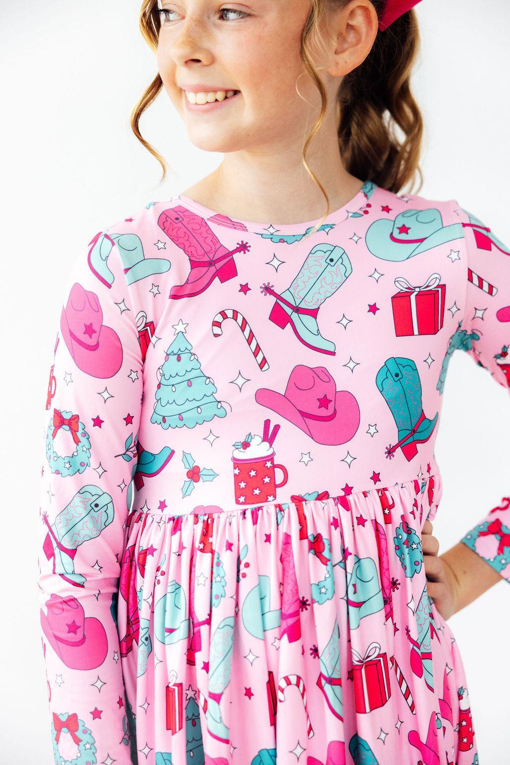 Christmas Cowgirl Long Sleeve Pocket Twirl Dress Mila & Rose