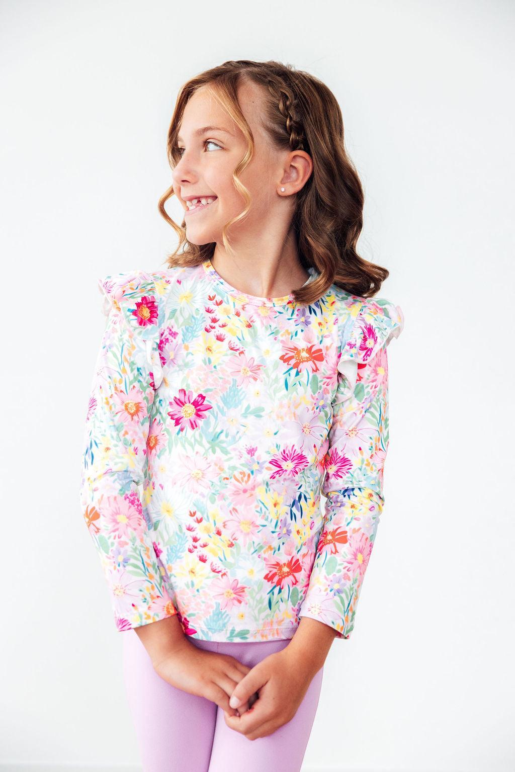 Field of Flowers Long Sleeve Ruffle Tee Mila & Rose