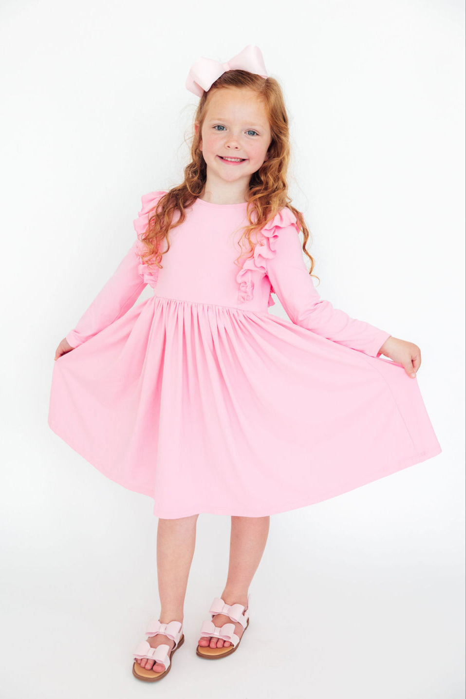 Bubblegum Pink Long Sleeve Ruffle Twirl Dress Mila & Rose