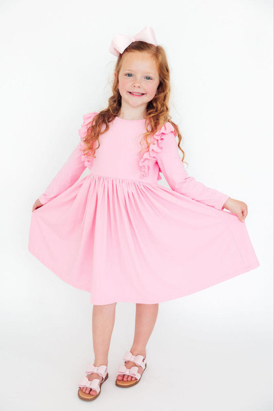Bubblegum Pink Long Sleeve Ruffle Twirl Dress Mila & Rose