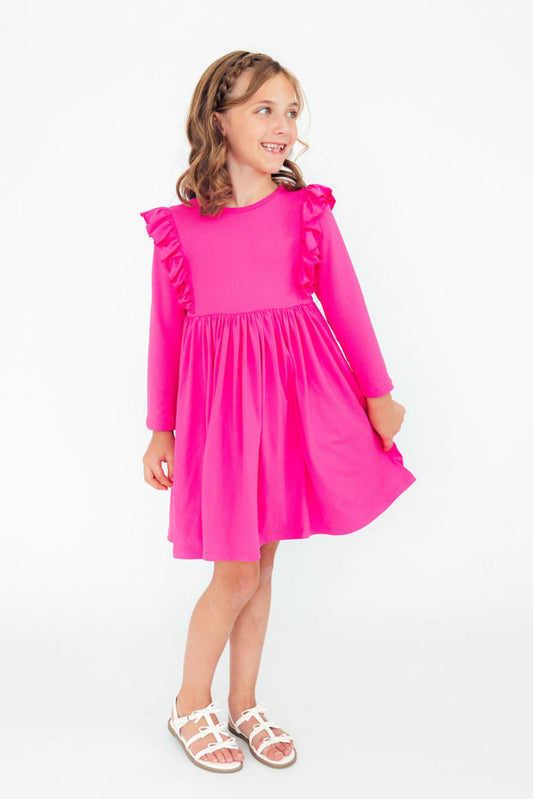 Hot Pink Long Sleeve Ruffle Twirl Dress Mila & Rose