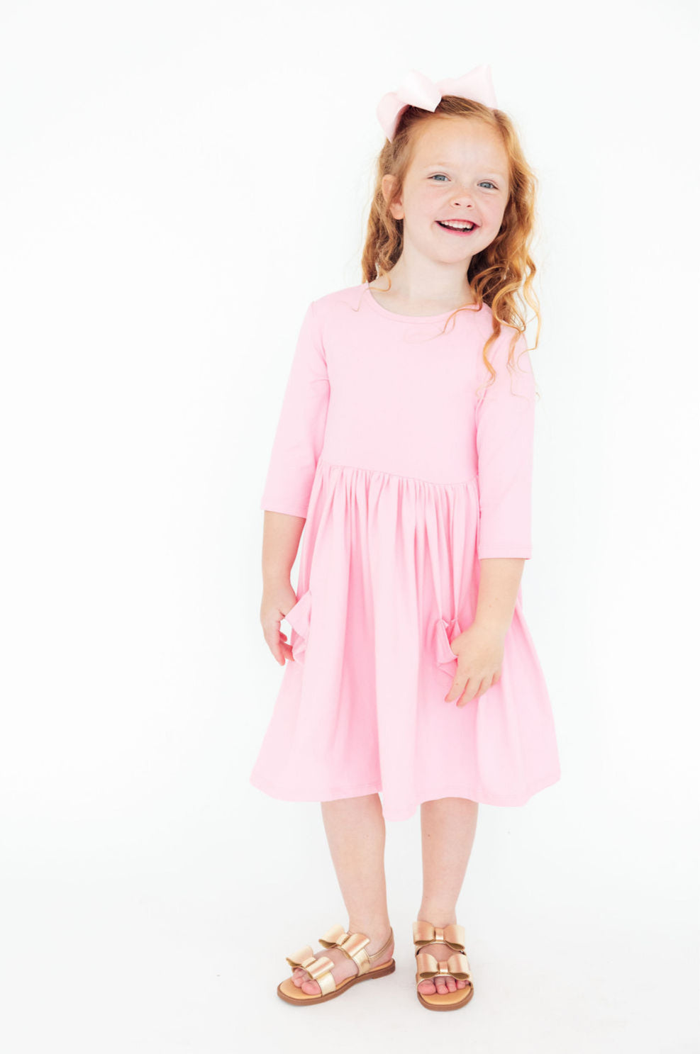 Bubblegum Pink 3/4 Sleeve Pocket Twirl Dress Mila & Rose