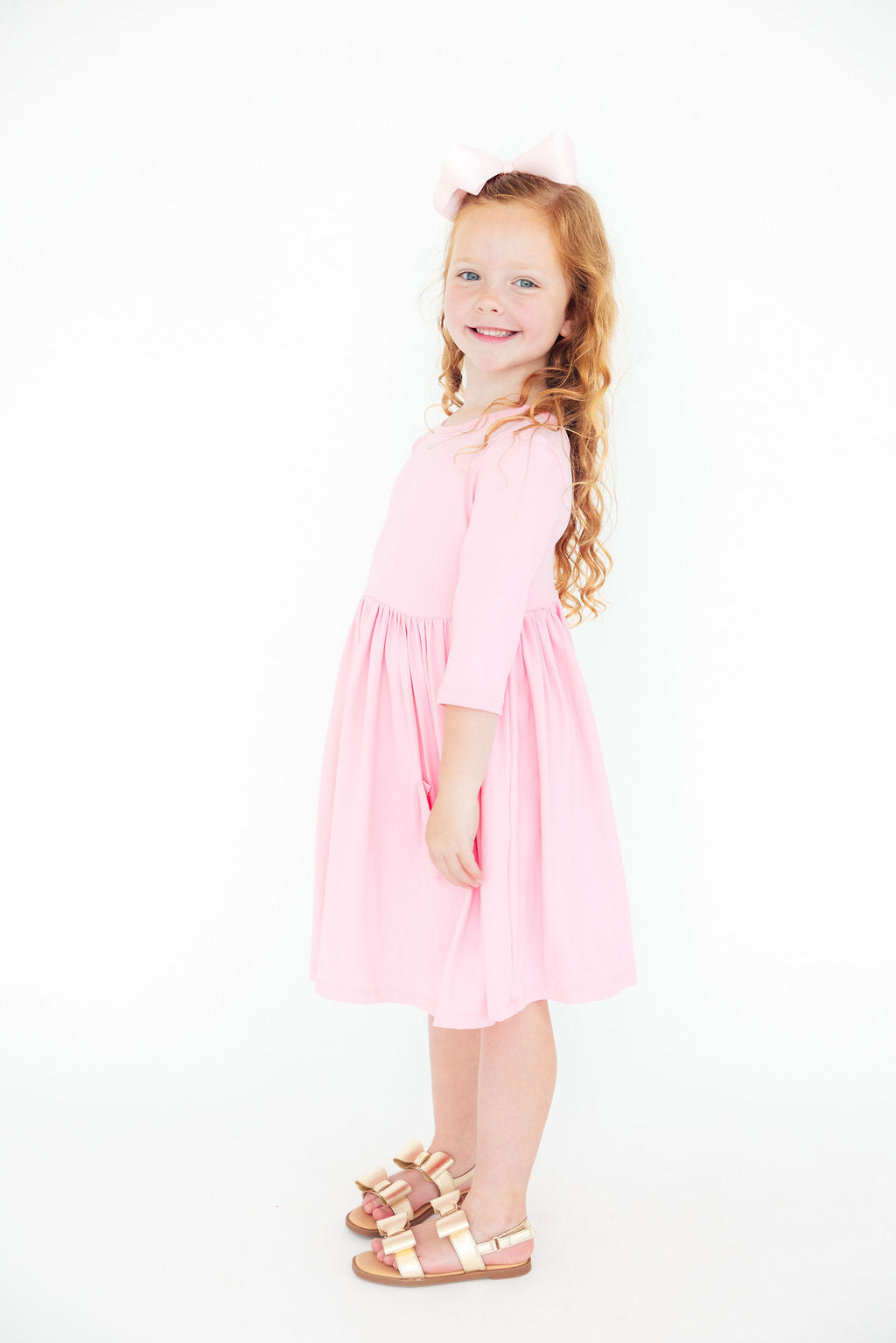 Bubblegum Pink 3/4 Sleeve Pocket Twirl Dress Mila & Rose