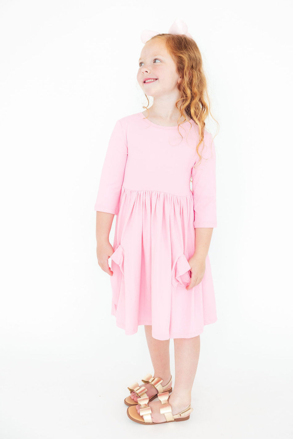 Bubblegum Pink 3/4 Sleeve Pocket Twirl Dress Mila & Rose