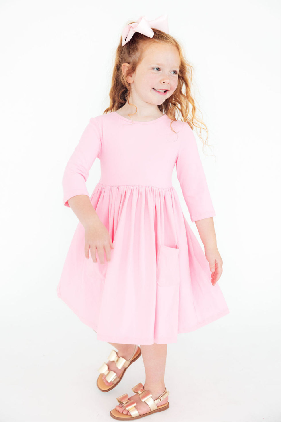 Bubblegum Pink 3/4 Sleeve Pocket Twirl Dress Mila & Rose