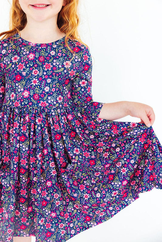 3/4 Sleeve Pocket Twirl Dress Flower Farm Dress Mila & Rose