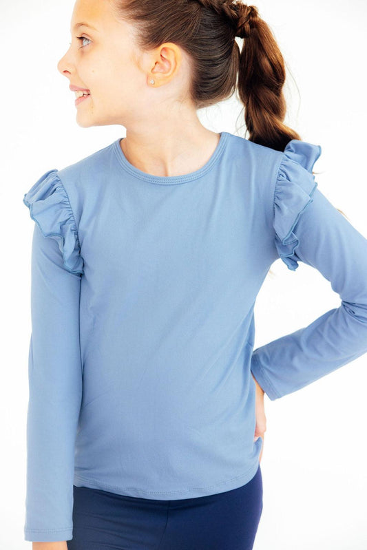 Dusty Blue Long Sleeve Ruffle Tee Top Mila & Rose