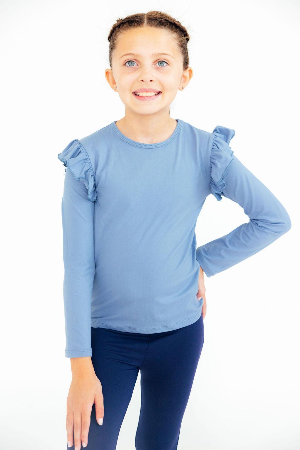 Dusty Blue Long Sleeve Ruffle Tee Top Mila & Rose