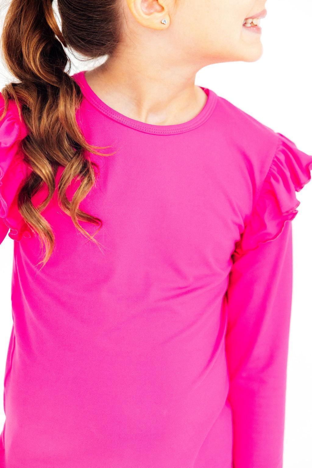 Hot Pink Long Sleeve Ruffle Tee Mila & Rose