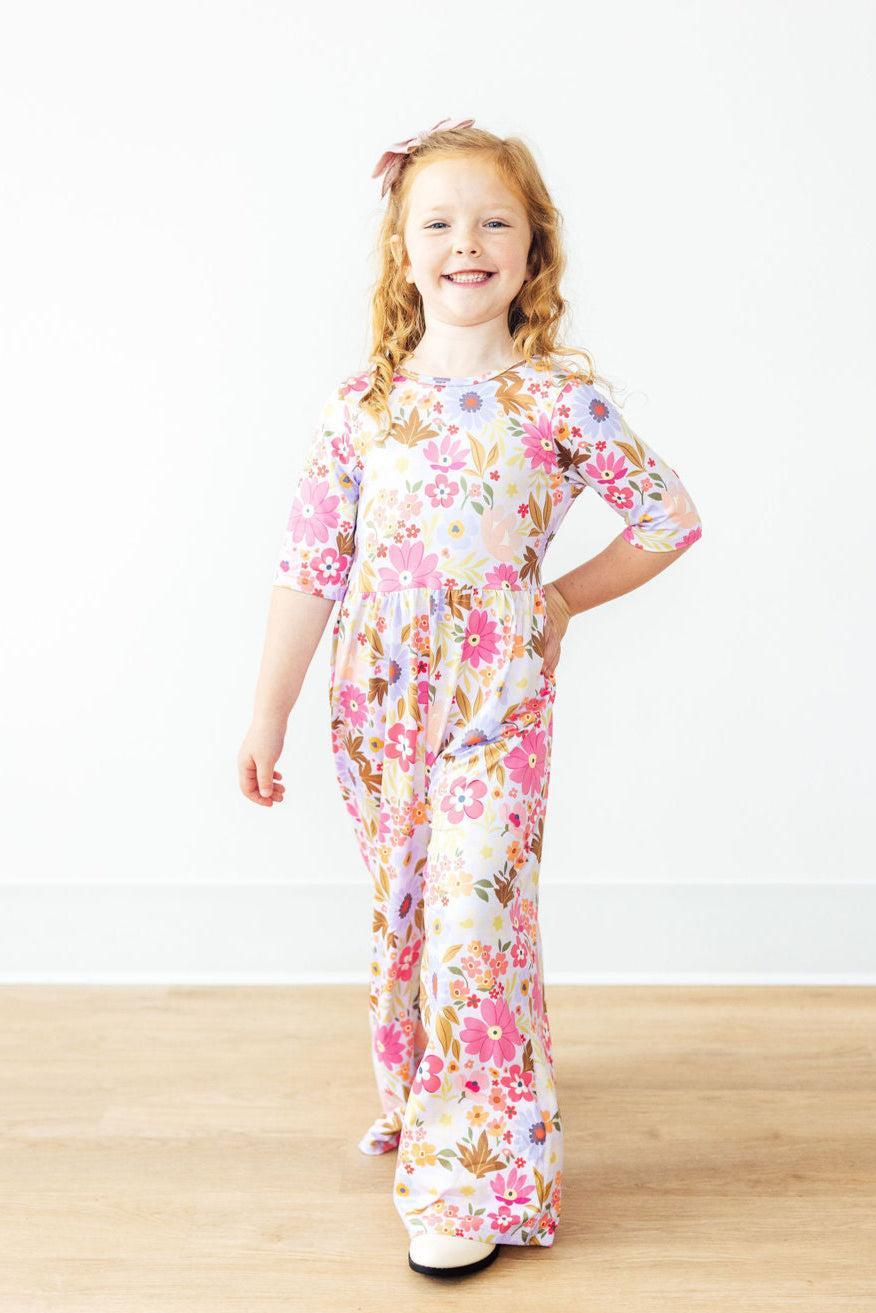 Fall Botanicals Wide Leg Girls Jumpsuit Mila & Rose
