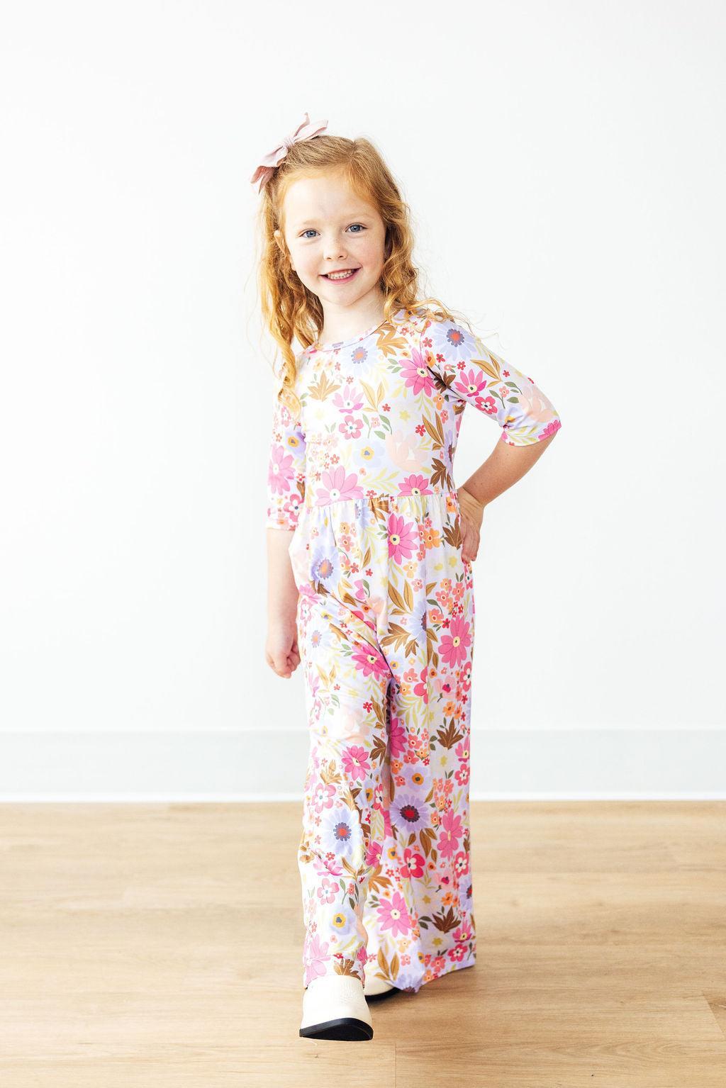 Fall Botanicals Wide Leg Girls Jumpsuit Mila & Rose