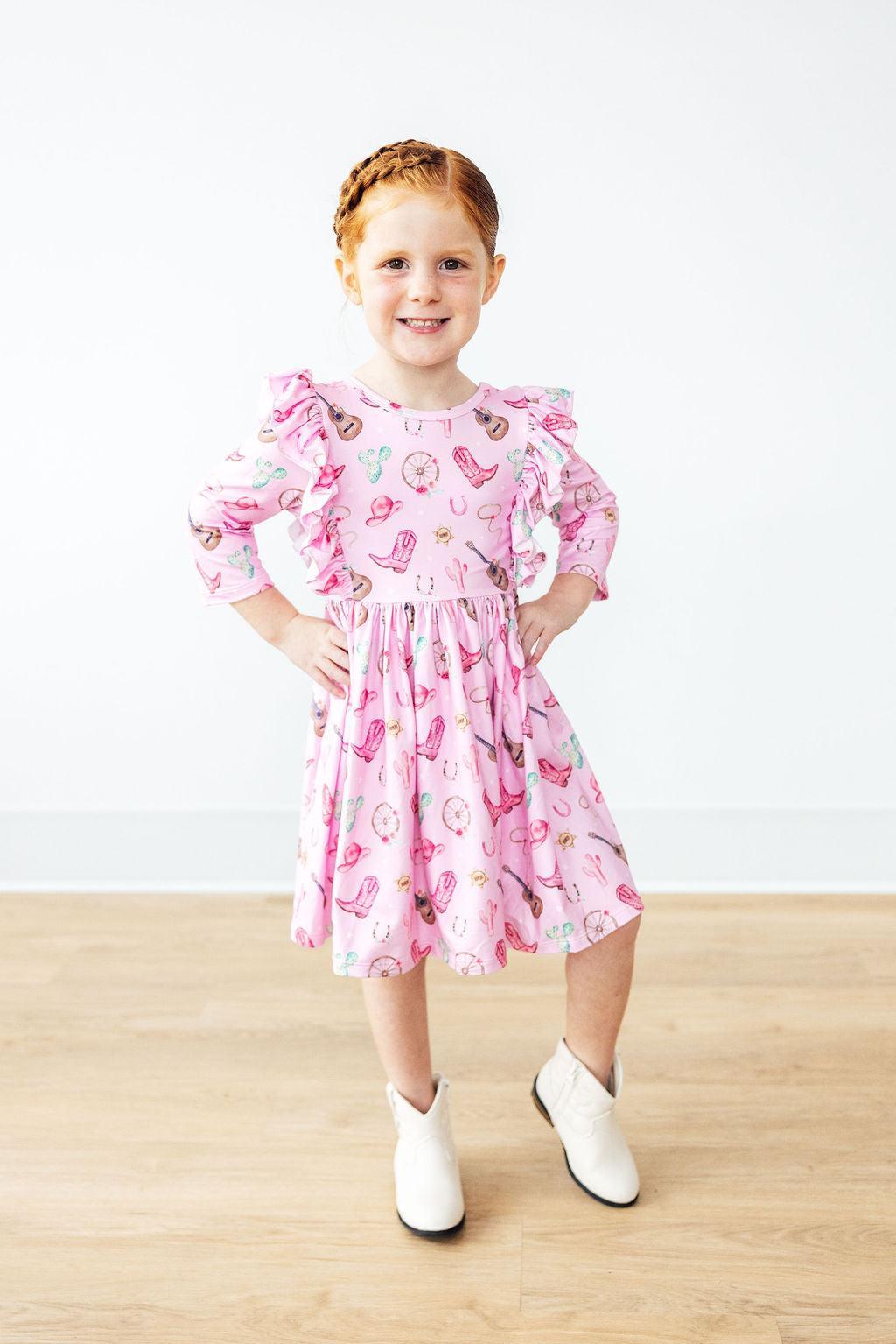 Ruffle Twirl Full Circle Skirt 3/4 Sleeve Dress Mila & Rose