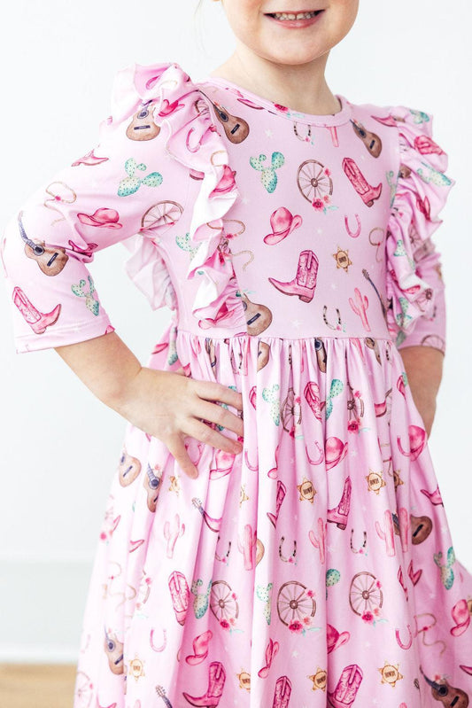 Ruffle Twirl Full Circle Skirt 3/4 Sleeve Dress Mila & Rose