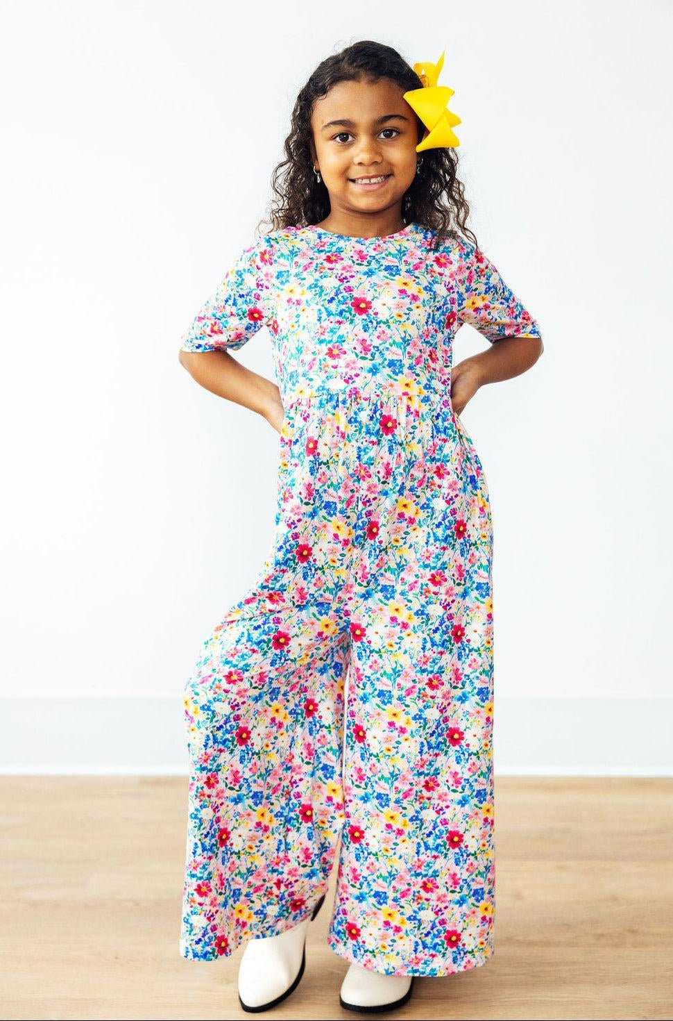 Fluttering Flowers Wide Leg Girls Jumpsuit Mila & Rose