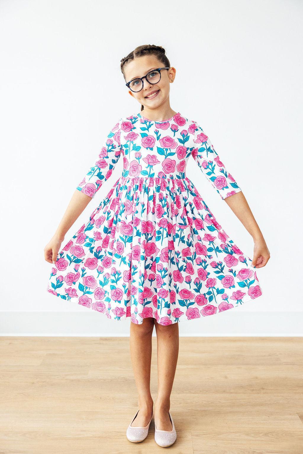 Garden Glow Twirly 3/4 Sleeve Pocket Dress Mila & Rose