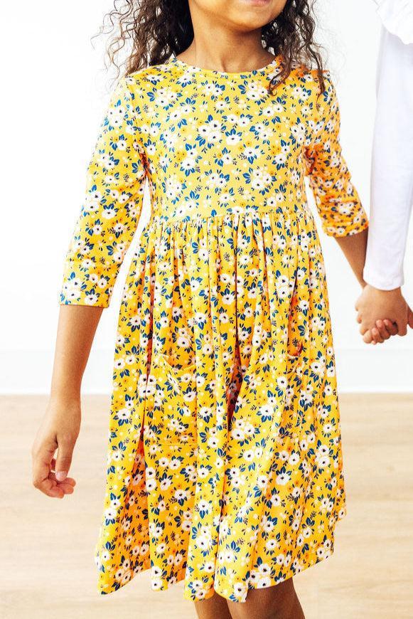 Fall Floral 3/4 Sleeve Twirl Dress with Pocket