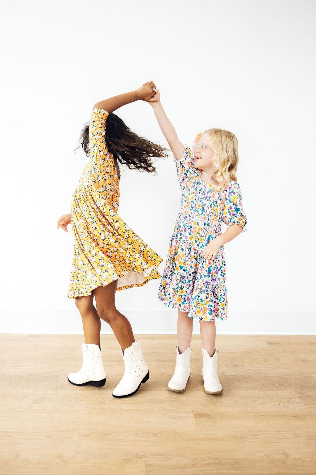 Fall Floral 3/4 Sleeve Twirl Dress with Pocket