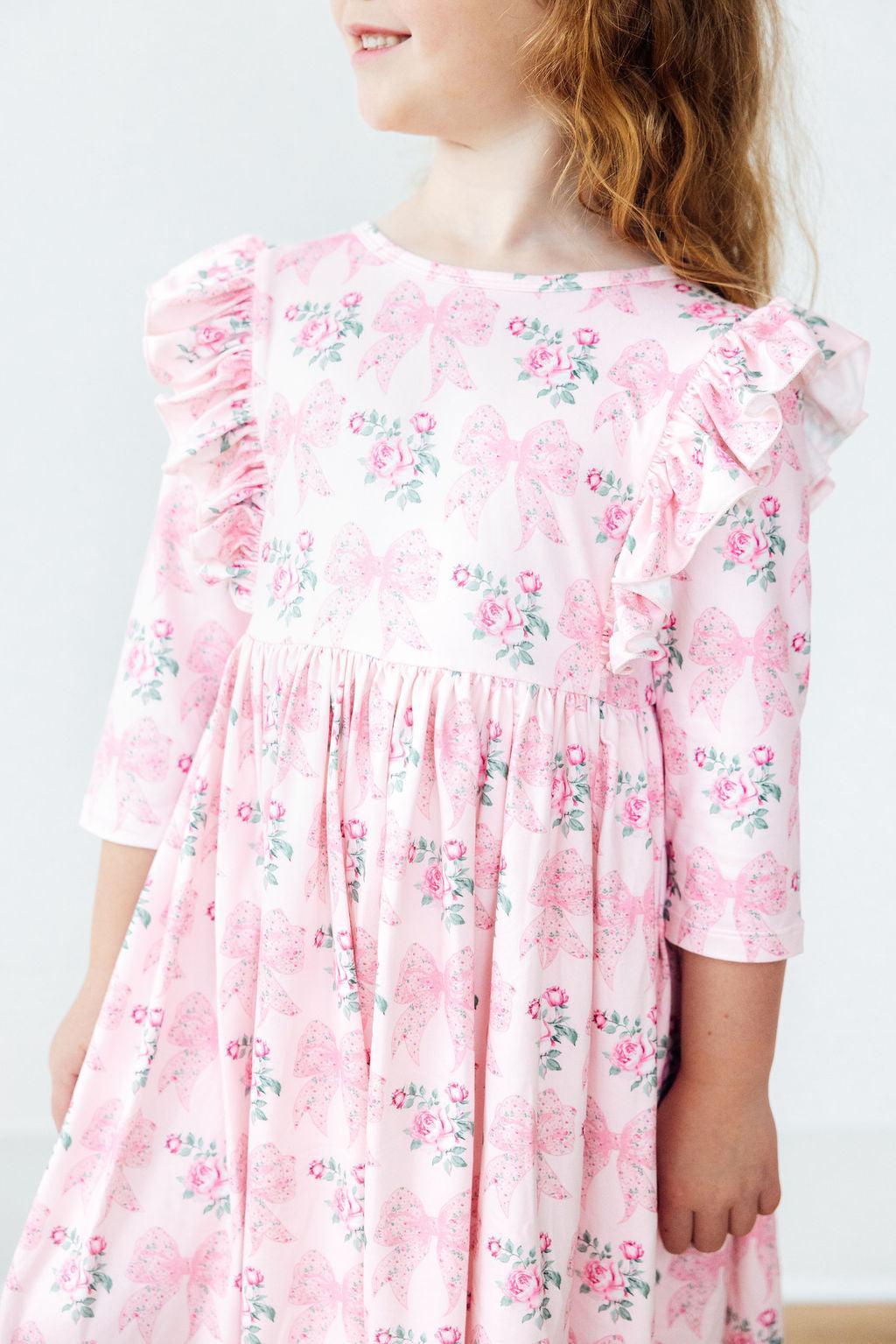 Ruffle Twirl 3/4 Sleeve Dress Heirloom Garden Mila & Rose