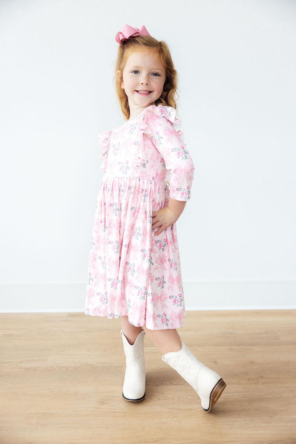 Ruffle Twirl 3/4 Sleeve Dress Heirloom Garden Mila & Rose