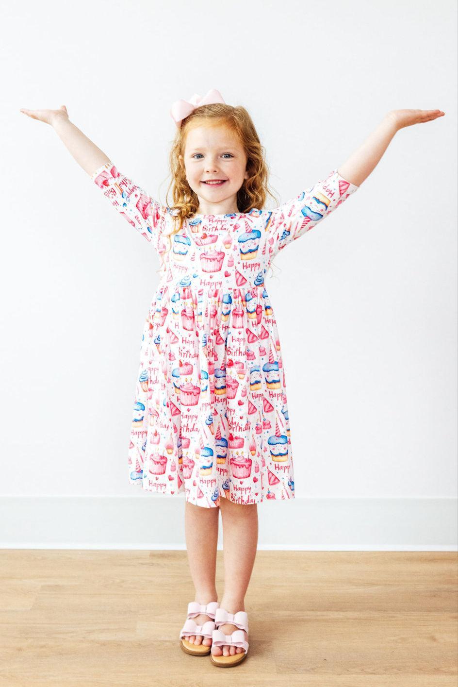 Birthday Girl 3/4 Sleeve Pocket Twirl Dress Mila & Rose