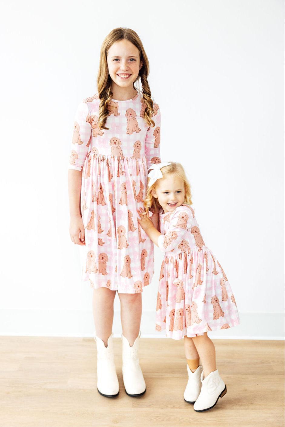 Goldendoodle 3/4 Sleeve Pocket Twirl Dress Mila & Rose