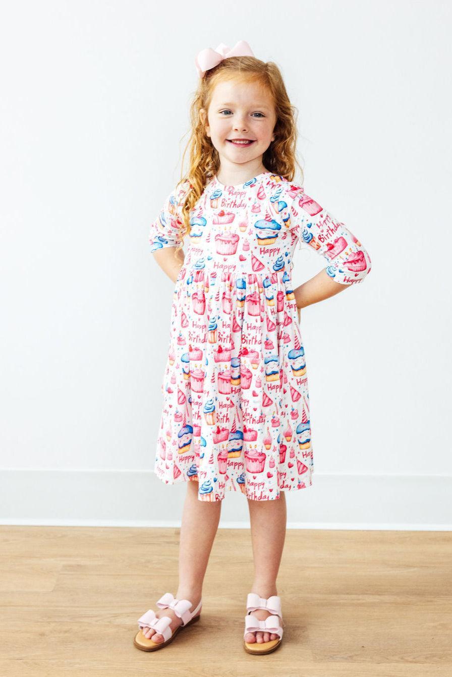 Birthday Girl 3/4 Sleeve Pocket Twirl Dress Mila & Rose